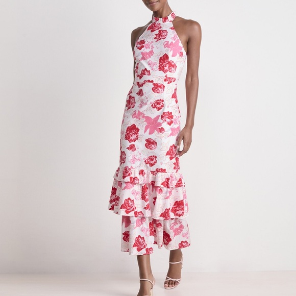 Vineyard Vines NWT SZ‎ 8 Kentucky Derby pink & White Halter Midi Dress - Picture 1 of 16